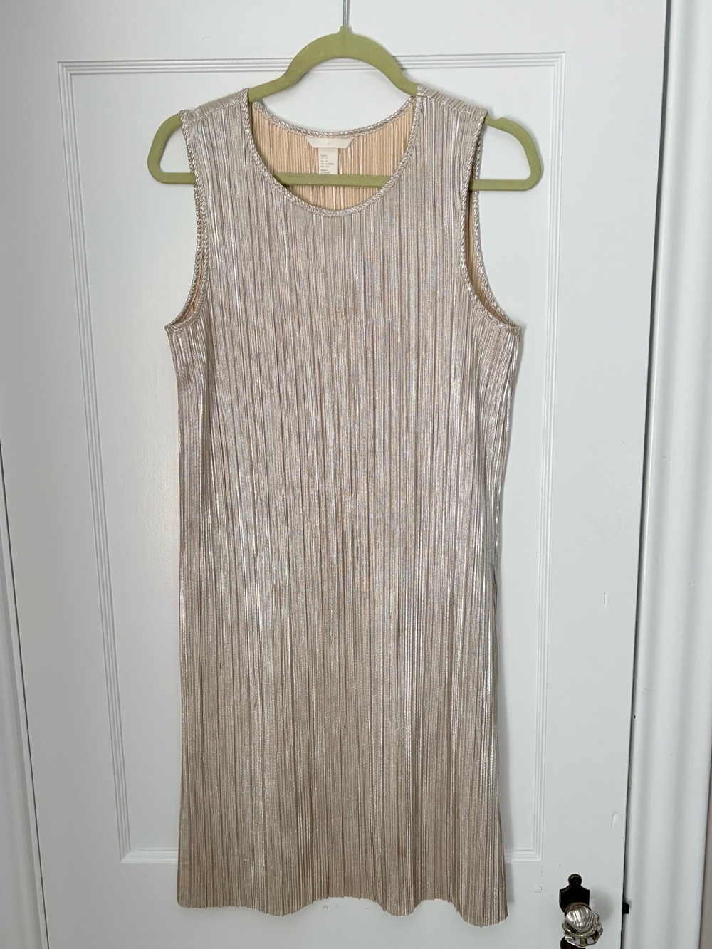 H&M Metallic Champagne Pleated Midi Dress